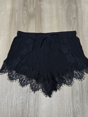 Paper Crane Black Shorts with Lace Trim